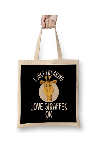 Baskı Dükkanı I Just Freaking Love Girafes OK Adorabilă geantă din pânză cu mâner lung