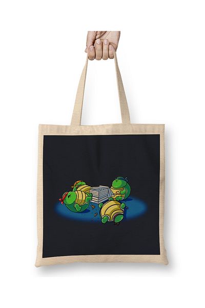 Baskı Dükkanı Ninja Turtles Pizza Ruined My Life υφασμάτινη τσάντα με μακριά λαβή