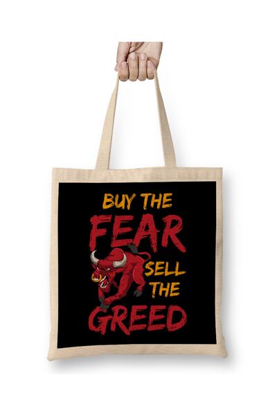 Baskı Dükkanı شراء الخوف، بيع الجشع للتجارة والاستثمار، حقيبة قماش ذات مقبض طويل