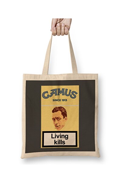 Baskı Dükkanı Geantă din pânză Albert Camus cu mâner lung