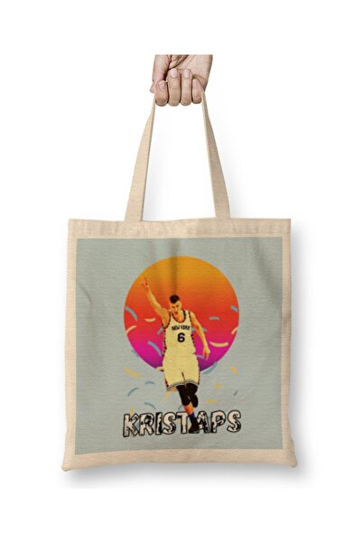 Baskı Dükkanı Kristaps Porzingis Vintage Art - Geantă din pânză cadou baschet...