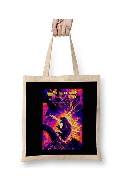 Baskı Dükkanı Godzilla Retro Godzilla Alien υφασμάτινη τσάντα με μακριά λαβή