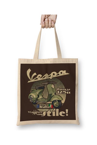 Baskı Dükkanı Geantă din pânză Vespa Tony's Scooter Repair cu aspect vintage cu mâner lung