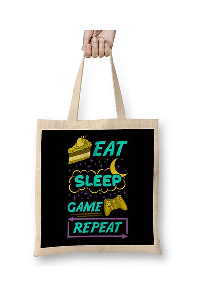 Baskı Dükkanı Gamer Eat Sleep Game Repeat Anime Kawaii Gaming υφασμάτινη τσάντα με μακριά λαβή