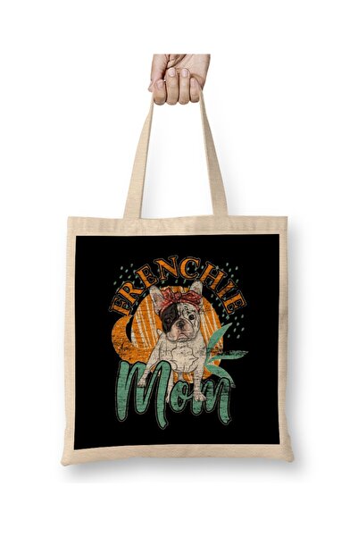 Baskı Dükkanı Geantă din pânză pentru mama Bulldog francez Grunge cu mâner lung
