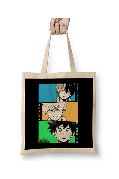 Baskı Dükkanı Υφασμάτινη τσάντα My Hero Academia Trio Todorori Midoriya Bakugo με μακριά λαβή