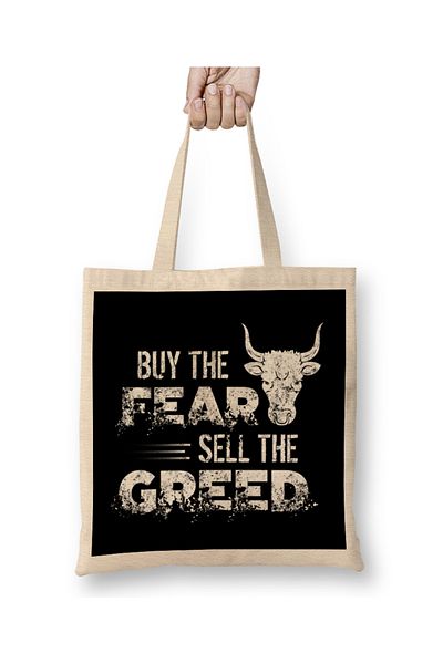 Baskı Dükkanı Vintage Αγοράστε The Fear Sell The Greed Investing υφασμάτινη τσάντα με μακριά λαβή