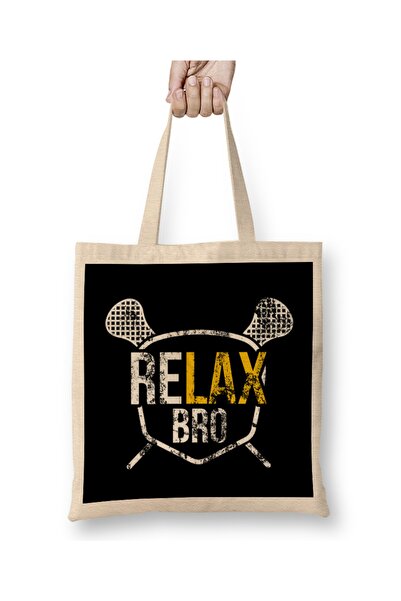 Baskı Dükkanı Vintage ReLAX Bro Lacrosse Slatka Oštećena LAX Pun Tkanina Torb...