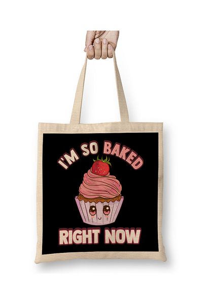Baskı Dükkanı Χαριτωμένο και αστείο I'm So Baked Right Now Cupcake Pun υφασμάτινη τσάντα με μακριά λαβή