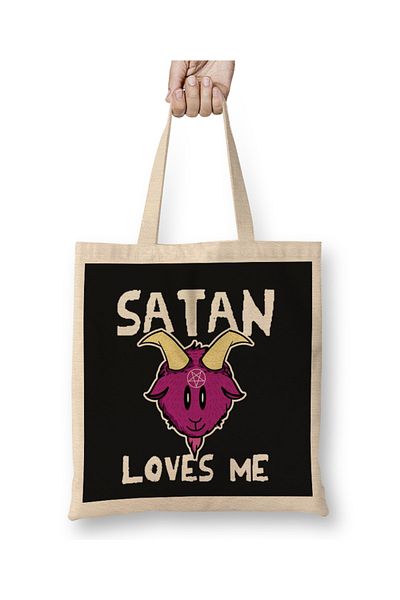 Baskı Dükkanı Funny Satanic Satan Loves Me Lucifer Gift Idea 01 Geantă din pânză Mâner lung