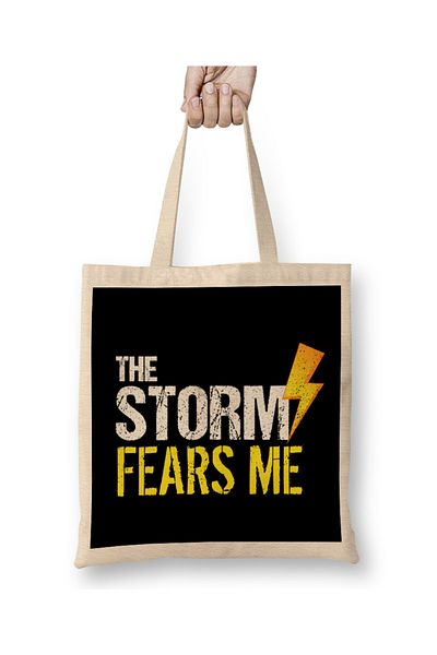 Baskı Dükkanı Vintage The Storm Fears Me Funny Σοβαρή υφασμάτινη τσάντα καιρού με μακριά λαβή