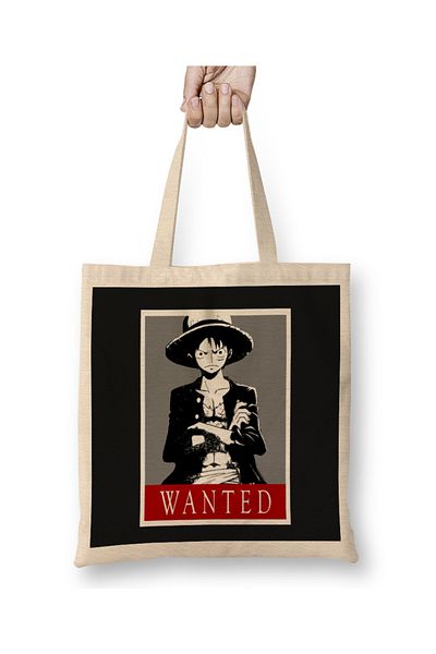 Baskı Dükkanı Geantă din pânză Luffy One Piece Wanted cu mâner lung