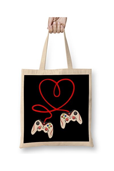 Baskı Dükkanı حقيبة قماش على شكل قلب بمقبض طويل