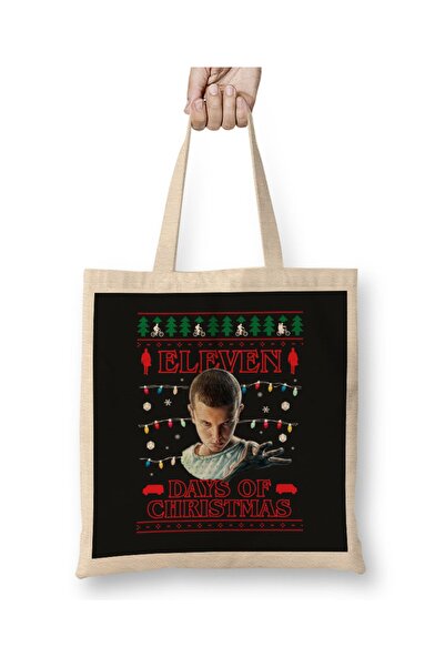 Baskı Dükkanı Stranger Things Jedanaest dana Božića Pletena tkanina Torba Dug...