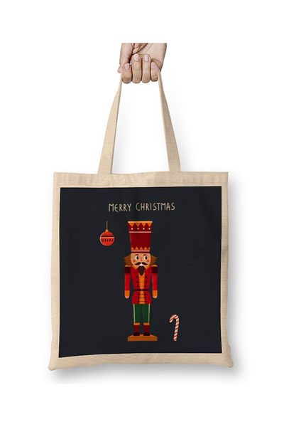 Baskı Dükkanı Πρωτοχρονιάτικο Concept Merry Christmas υφασμάτινη τσάντα με μακριά λαβή