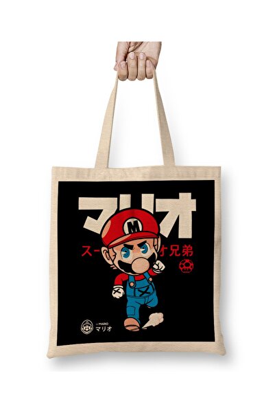 Baskı Dükkanı حقيبة سوبر ماريو بمقبض طويل