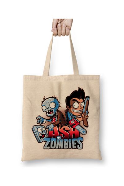 Baskı Dükkanı Biljke protiv zombija Pepeo protiv zombija 01 Tkanina Torba Dug...