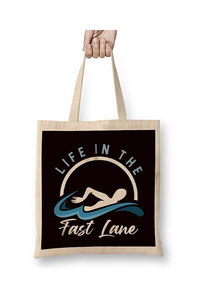 Baskı Dükkanı Swimmer Life In Fast Lane Σποράς Σπορ Νερού Υφασμάτινη τσάντα με μακριά λαβή