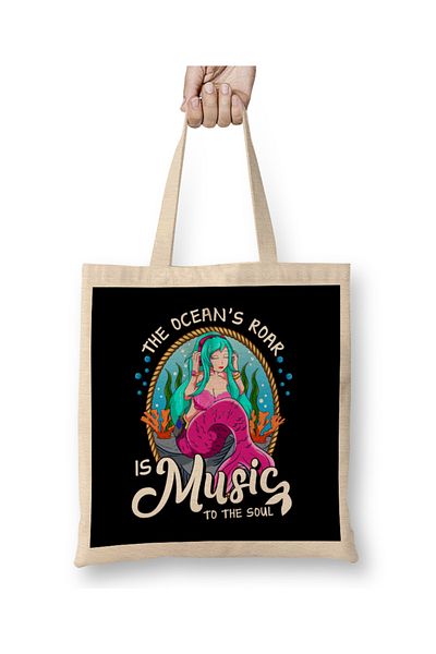Baskı Dükkanı Χαριτωμένο The Ocean's Roar Is Music To The Soul Υφασμάτινη τσάντα Mermaid με μακριά λαβή