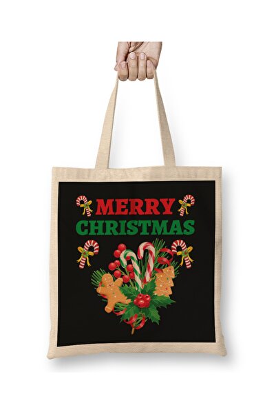 Baskı Dükkanı Novogodišnji novogodišnji koncept Srećan Božić 06 Tkanina Torba...