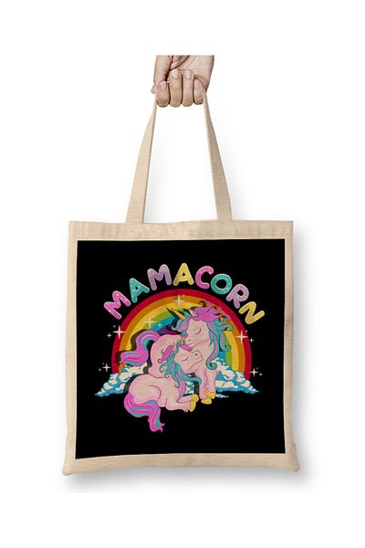 Baskı Dükkanı Mamacorn Cute Unicorn Mom Unicorn Loving Mama Geantă din pânză cu mâner lung