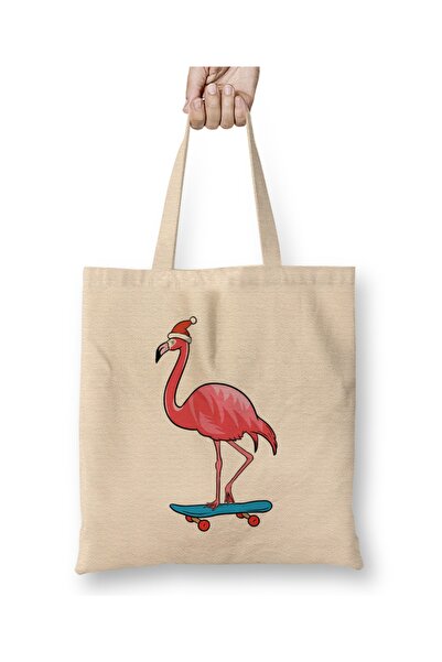 Baskı Dükkanı Slatka kapa Deda Mraza Flamingo skejtbord božićna tkanina Torba...