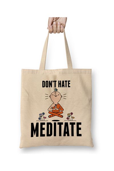 Baskı Dükkanı Meditating Monk Cute & Funny Don't Hate Meditate Meditation υφασμάτινη τσάντα με μακριά λαβή