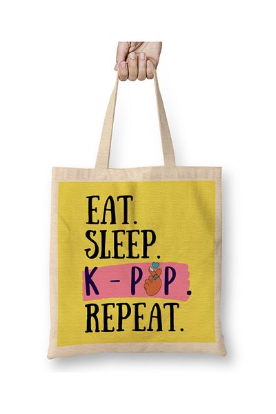 Baskı Dükkanı Eat Sleep Kpop Repeat Funny Quote υφασμάτινη τσάντα με μακριά λαβή