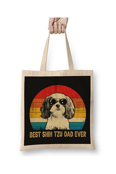 Baskı Dükkanı Vintage Best Shih Tzu Dad Ever υφασμάτινη τσάντα με μακριά λαβή