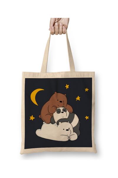 Baskı Dükkanı We Bare Bears 02 Geantă din pânză cu mâner lung