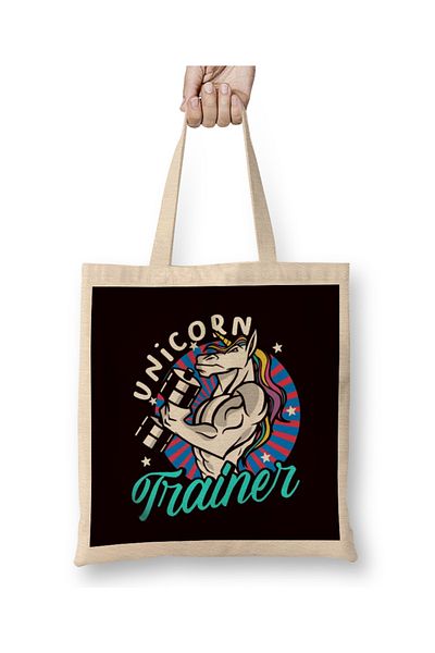 Baskı Dükkanı Unicorn Personal Trainer - Fitness Instructor Workout Coach Tote Bag, μακριά λαβή