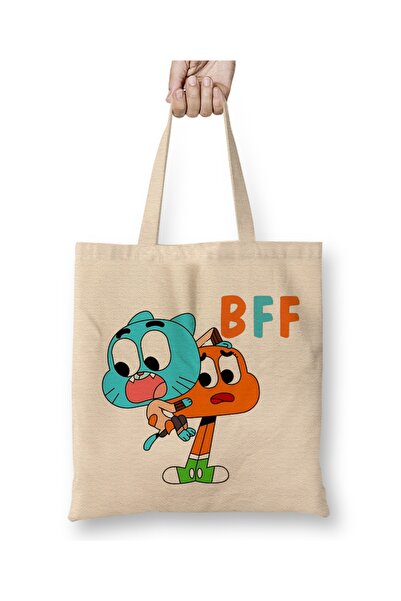 Baskı Dükkanı Gumball Darvin Najbolji Prijatelj Bff Tkanina Torba Duga Sa ručkom