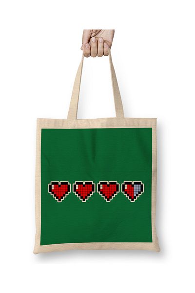 Baskı Dükkanı Υφασμάτινη τσάντα βιντεοπαιχνιδιών Pixel Hearts με μακριά λαβή