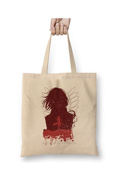 Baskı Dükkanı Attack On Titan Mikasa Ackerman Silhouette υφασμάτινη τσάντα με μακριά λαβή