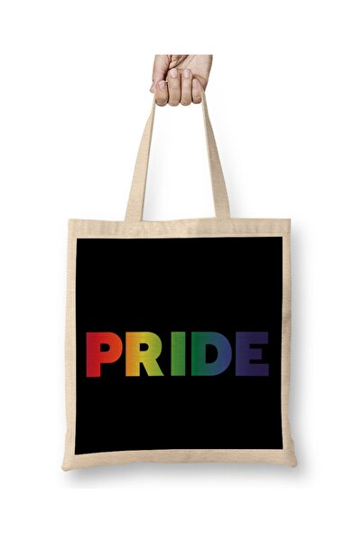 Baskı Dükkanı Pride Rainbow Text Cloth Torba Long Sa ručkom
