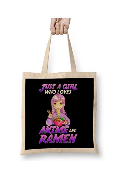 Baskı Dükkanı Samo devojka koja voli anime i ramen, tkanina Torba duga Sa ručkom