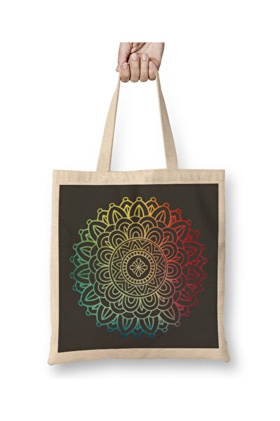 Baskı Dükkanı Šarena boho mandala u dugine boje, tkanina Torba sa dugom ručkom