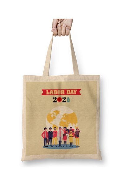 Baskı Dükkanı Happy Labor Day 2021 Geantă din pânză cu mâner lung