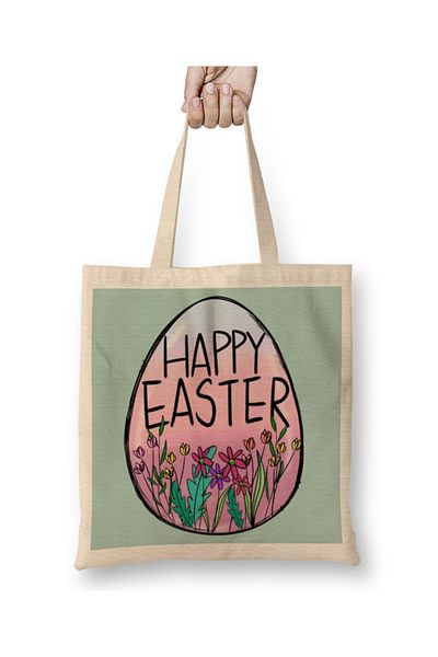 Baskı Dükkanı Happy Easter 03 υφασμάτινη τσάντα με μακριά λαβή