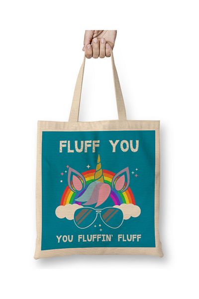 Baskı Dükkanı Fluff You You Fluffing Fluff Unicorn υφασμάτινη τσάντα με μακριά λαβή