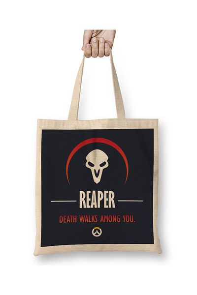 Baskı Dükkanı Reaper Death Walks Among You Overwatch υφασμάτινη τσάντα με μακριά λαβή