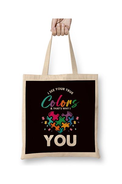 Baskı Dükkanı True Autism Colors Conștientizarea autistă Nevoi speciale Ribbon Tote Geantă cu mâner lung