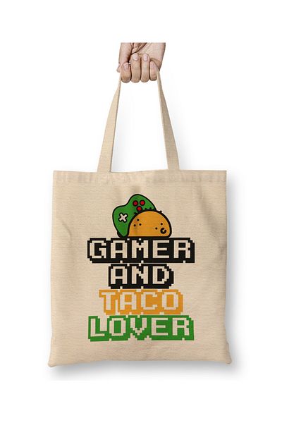 Baskı Dükkanı Gamer And Taco Lover Funny Quotes Υφασμάτινη τσάντα με μακριά λαβή