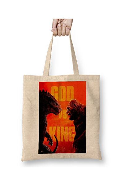 Baskı Dükkanı Geantă din pânză Godzilla vs Kong 04 cu mâner lung
