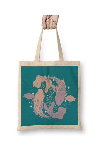 Baskı Dükkanı Pisces Fish λιλά υφασμάτινη τσάντα με μακριά λαβή