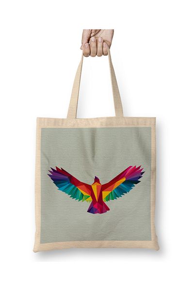 Baskı Dükkanı Γεωμετρική υφασμάτινη τσάντα Animal Rainbow Hawk με μακριά λαβή