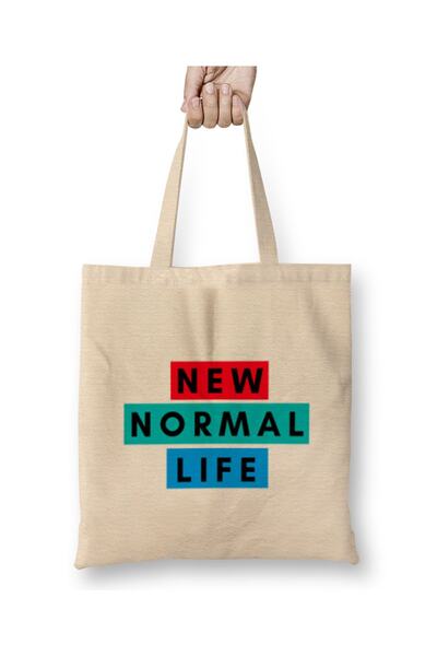 Baskı Dükkanı NOVI NORMALNI ŽIVOT Tkanina Torba Duga Sa ručkom