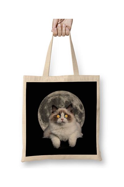 Baskı Dükkanı Cat MOON Lover LADY Gifts υφασμάτινη τσάντα με μακριά λαβή