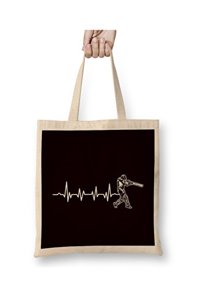Baskı Dükkanı Heartbeat Kriketista Kriketer Bacač Tkanina za bacanje Torba Du...