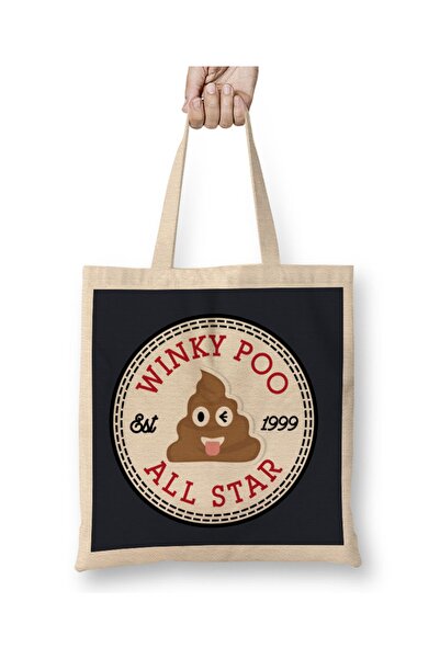 Baskı Dükkanı Winky Poo Emoji All Star Converse Logo Tkanina Torba Duga Sa ru...